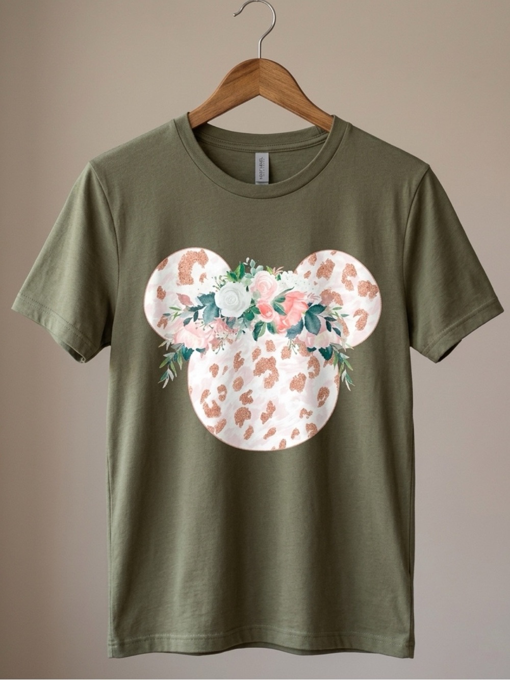 Womens Minnie Mouse Cotton Tee Shirt XL Olive Green Floral Disney